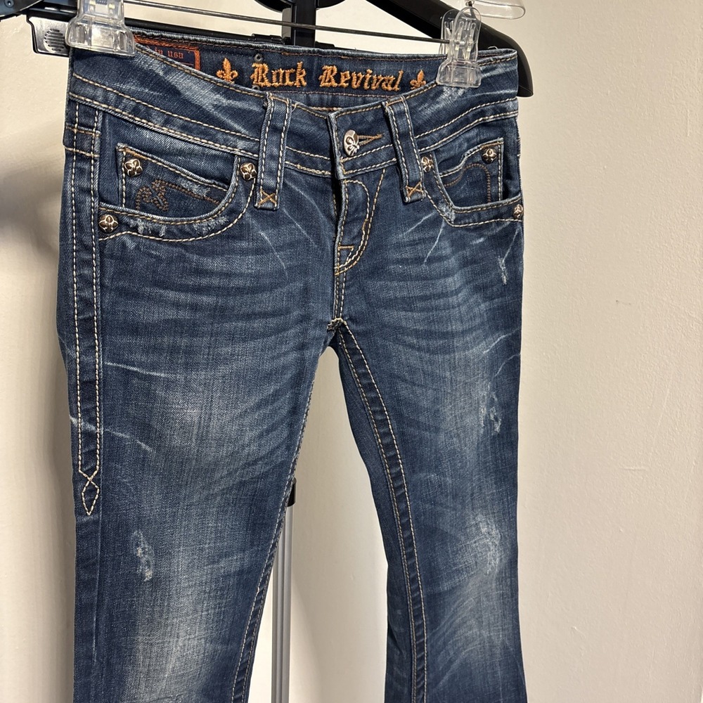 Rock Revival Jeans Womens 25 Noelle Boot Rhinestone Pockets Distressed Denim - Picture 8 of 12